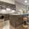 a kitchen with black cabinets